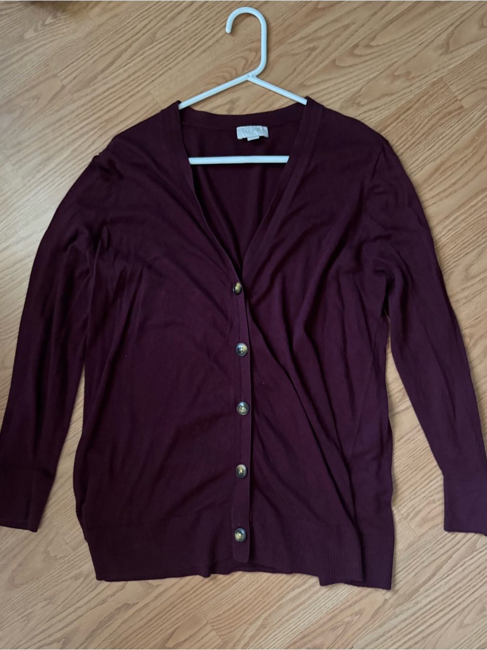 Loft Outlet Women’s V-Neck Button Cardigan Sweater - Burgundy Maroon - XL